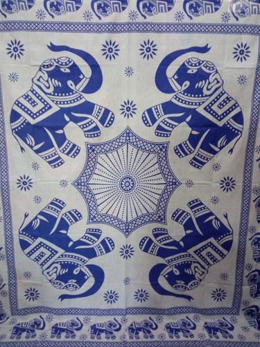 Manta Colcha Indiana Casal Elefante Azul Excelente Qualidade