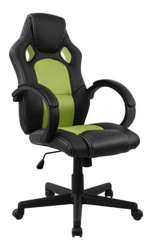 Cadeira de escritório Pelegrin PEL-3002 gamer ergonômica  preto e verde com estofado de couro p.u.