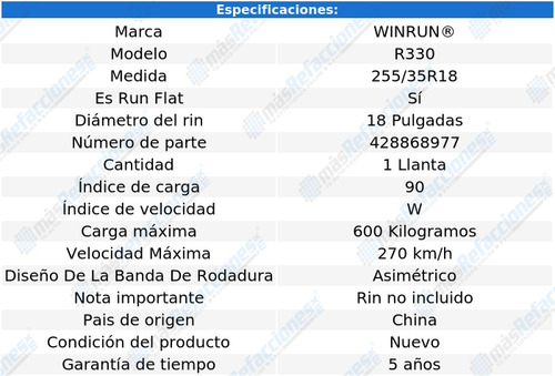 Llanta 255/35rf18 Winrun R330 90w