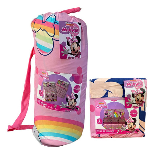 Pack Plumon Relleno + Sabana Mf 2 Pl Minnie Rainbow