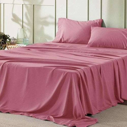 Juego De Sábanas Matrimonial Kinkete 4 Pzs Ajustables Rosa Liso