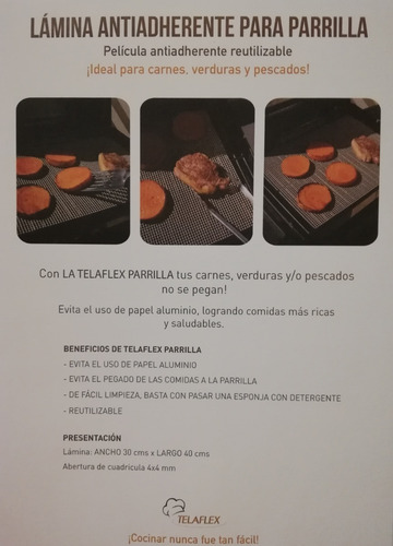 Imagen 3 de 10 de Lamina Antiadherente Para Parrilla Telaflex Reutilizable