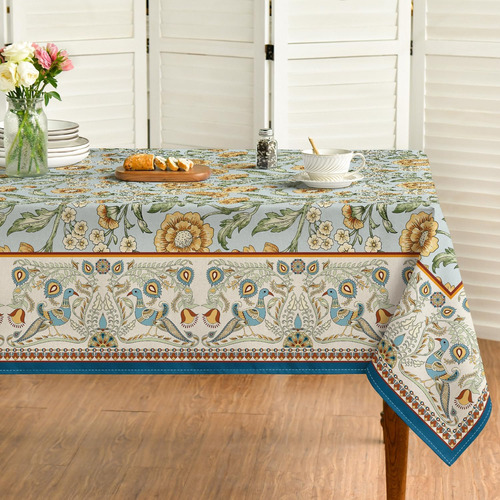 Mantel Lavable Con Diseño Floral De Pájaro Para Mesa De Come
