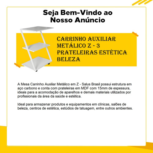Mesa Carrinho Auxiliar Metálico Em Z - 3 Prateleiras Branco