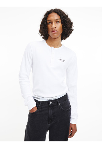 Polera Ls Stacked Logo Blanco Hombre Calvin Klein