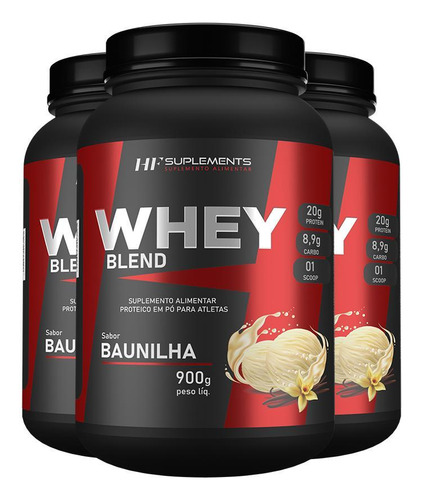 Kit 3x Whey Protein De Baunilha 900g Hf Suplements