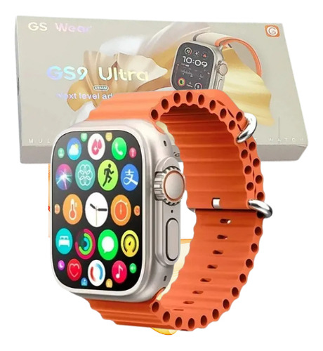 Relógio Smartwatch Gs Wear Gs9 Ultra 49mm Titânio & Silicone Cinza Milanese Laranja Cinza