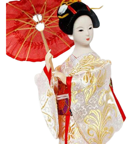 12 Japonesa Gueixa Senhora Estatueta Branco E Dourado