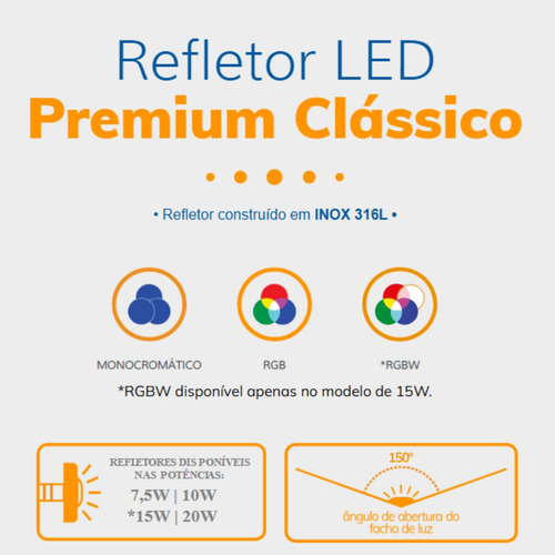 Kit 7 Led Rgb 10w Inox Refletor Iluminação Piscina 12v