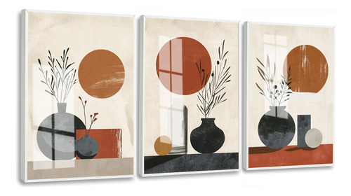 Kit Quadros Decorativos Geométrico Flores Modernas Com Vidro