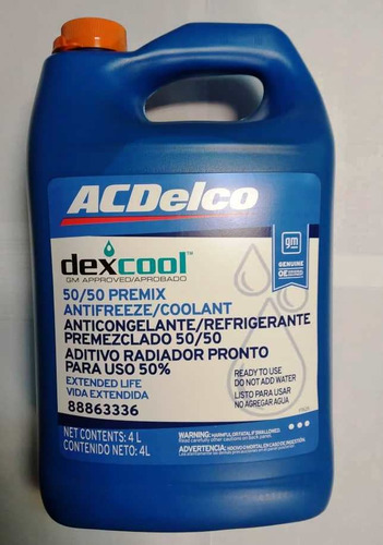 Refrigerante Acdelco Naranja 4 Lts Importado Dexcool 50/50 