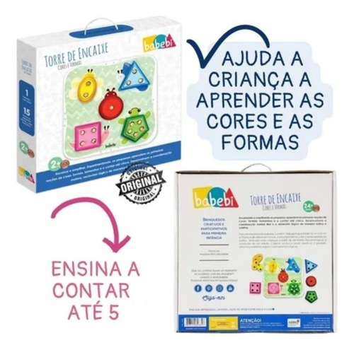 Brinquedo Educativo Torre De Encaixe Cores E Formas - Babebi