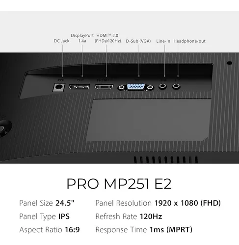 Monitor Msi Pro Mp251 E2 24.5'' Fhd 120hz Ips Con Altavoz