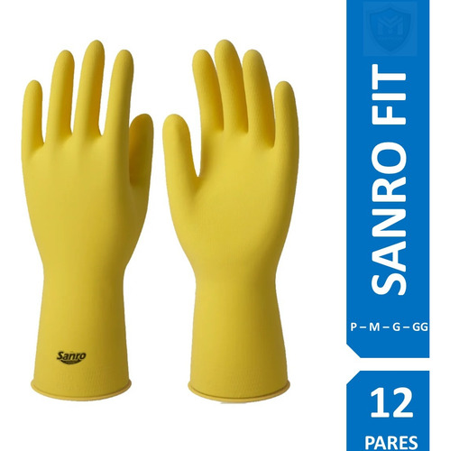 Kit 12 Prs Luva Látex Amarela Sanro Fit Limpeza Leve E Louça Cor Amarelo