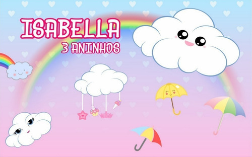 Painel Festa Lona Aniversário Infantil Chuva De Amor C/ Nome