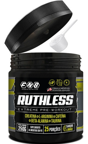 Ruthless Xtreme Pré Treino Em Pó 250g - Fnb Sports Nutrition Sabor Limão