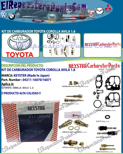 Kit De Carburador Toyota Corolla Avila 1.6