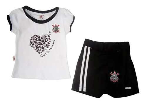 Conjunto Infantil Para Menina Corinthians Short Saia 