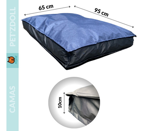 Colchón para perros grandes 100% impermeable, 95 x 65 cm, color azul/azul