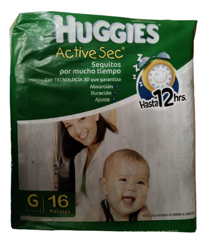 Pañal Para Bebe Huggies Active Sec Talla G 16 Undades