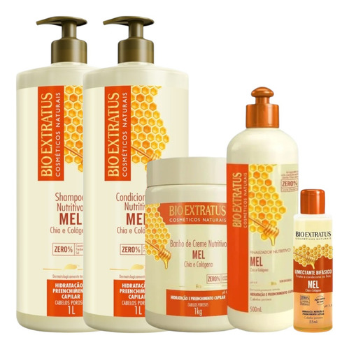 Kit 1 Shamp 1 Cond 1 Banho 1l 1 Final 500ml 1 Fix 55ml Mel