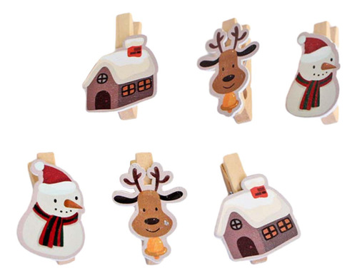 4 X 6 Piezas Clips De Madera Navideños Clips Lindos Para