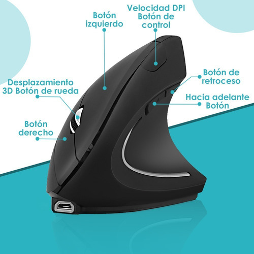 Imagen 7 de 9 de Mouse Vertical Inalámbrico Ergonómico Carga Usb