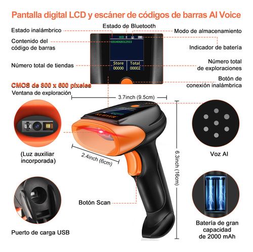 Lector De Códigos y Barras Inalambrico Kuiiyer KU063PRO color Negro 5V