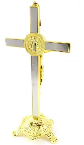 Crucifixo Mesa Metal Medalha São Bento 27cm