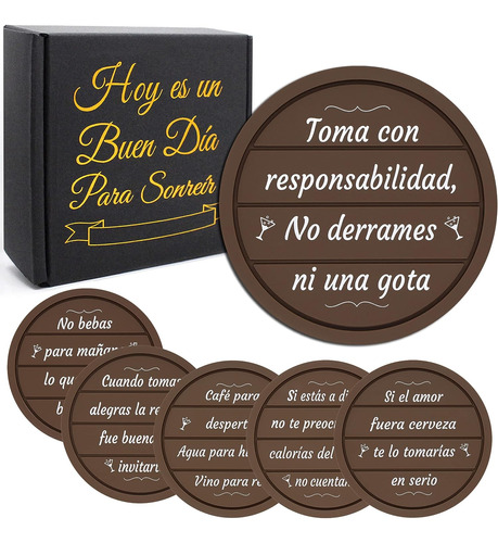 Posavasos Divertidos En Español, 6 Piezas (marrón)