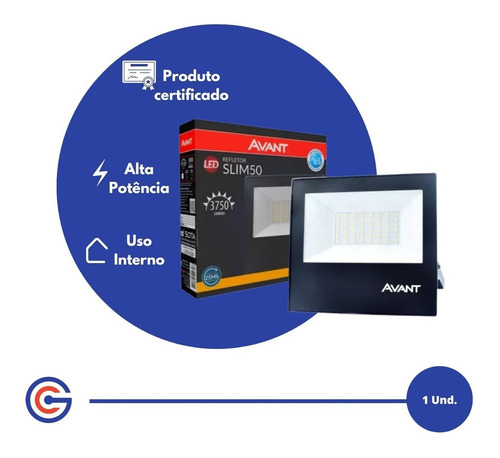 Refletor LED Avant Slim Refletor LED 50W com luz branco-quente e carcaça preto 110V/220V