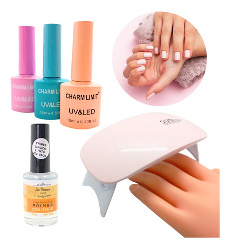 Kit Lámpara Uv / Led + 3 Esmaltes Gel + Primer 