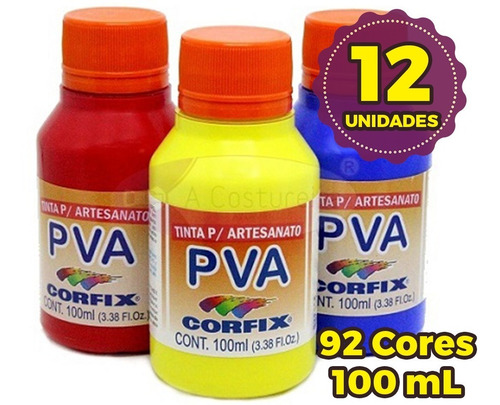 Tinta Pva Para Artesanato Corfix 100ml - Kit 12 Unidades