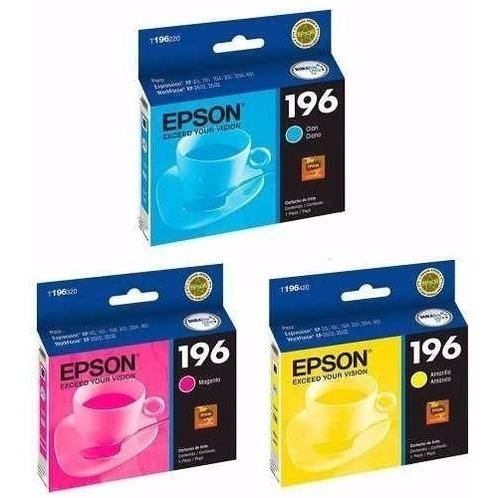 3 Cartuchos Epson 196 T196 Colorido Para Xp 201 204 401 2512