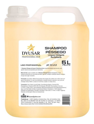  Shampoo de Pêssego Para Lavatório Em Galão De 5 Litros Da DYUSAR Cosméticos