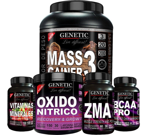 Anabol 5 Mass Gainer Bcaa Óxido Nítrico Zma Vitamina Genetic