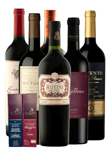 Caja Premium X 6 Vinos + 2 Tabletas De Chocolate Sin Cargo