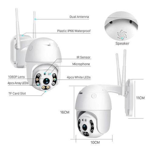 Imagen 2 de 3 de Camara Ip Wifi Exterior Domo App Audio Movimiento Nocturna