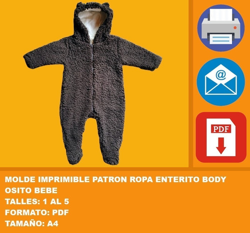 Molde Imprimible Patron Ropa Enterito Body Osito Bebe 2x1