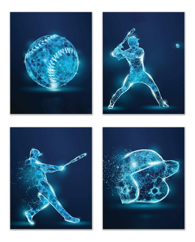 Juego De 4 Pósteres De Béisbol Para Decoración De Pared