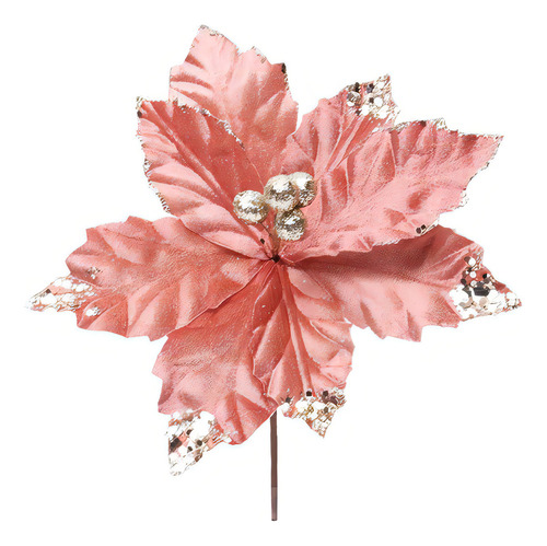 Flor Cabo Curto Veludo Rosa E Glitter 20cm - 01 Un - Cromus