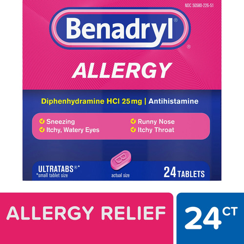 Benadryl Allergy 24 Tabletas AntihistamĂnicas Para Alergia
