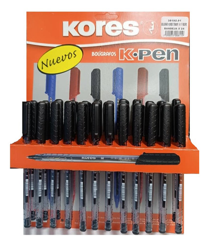 Bolígrafos Kores K1 Transparente Punta Fina Blisterx24 Negro