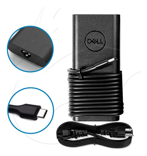 Cargador Dell Usb - C ( 65w ) Xps 13 / Latitude 13 Color Negro