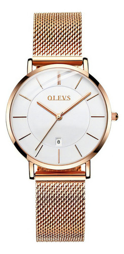 Relógio de pulso Olevs 5869 com corpo rose,  analógico, para feminino, com correia de aço inoxidável cor, bisel cor rose white e dobrável