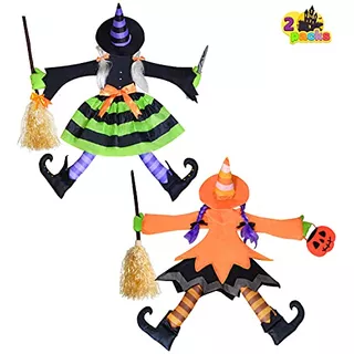 2 Packs Halloween Witches Crashing Into Tree Decoration...