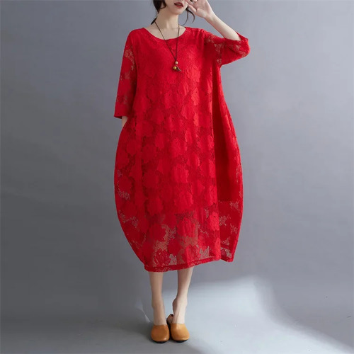 Vestido Largo De Encaje Para Mujer De Talla Grande, Estilo É