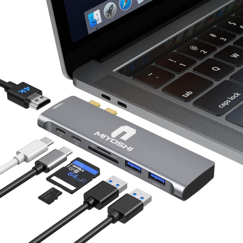 Adaptador Macbook Pro Air Hdmi Usb C Hub 3.0 4k Micro Sd 7-1 Grey Space