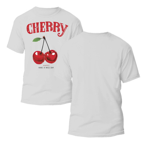 Playera Blanca Estampado De Fruta Cerezas 100% Algodon