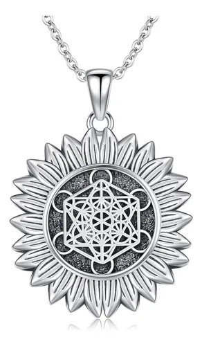 Collar De Plata De Con Dije De Sol Y Luna Cubo De Metatron P